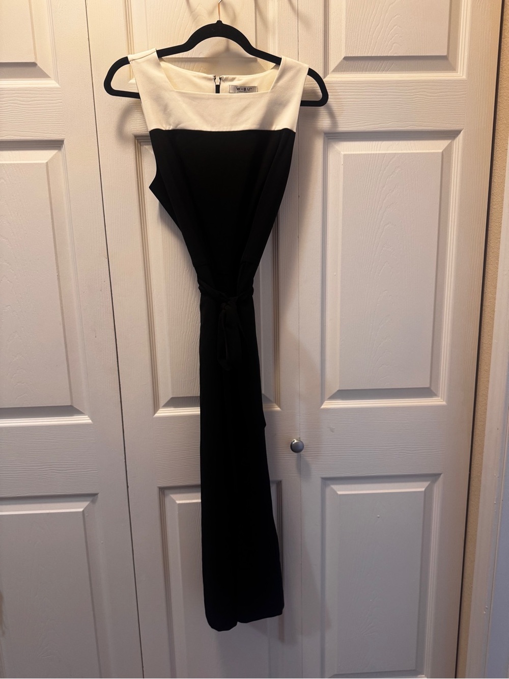 White House Black Market Black Maxi Dress with Cream Yoke and Waist Tie